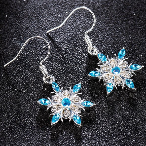 Elegant Blue Rhinestone Snowflake Drop Earrings - Picture 2 of 4